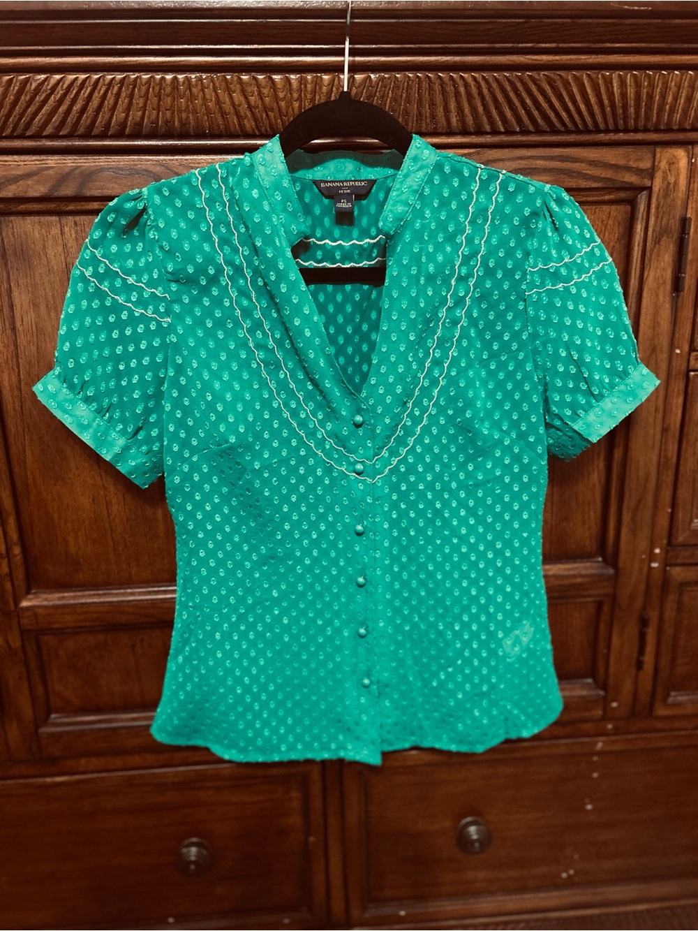Pristine! Vintage Banana Republic Green Short Sleeve Blouse size PS